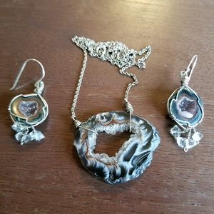 925 Sterling Silver Agate Geode Set